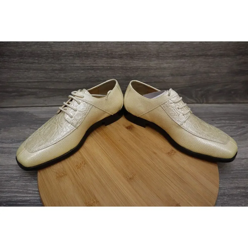 Roberto Chillini Shoes Mens 6 Oxford Slip On Dress Cream Alligator Crocodile NIB